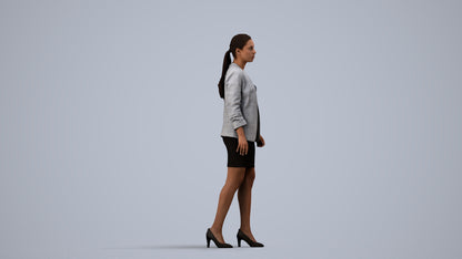 photogrammetry 3D woman business walking, realistic human model archviz FBX, side view render