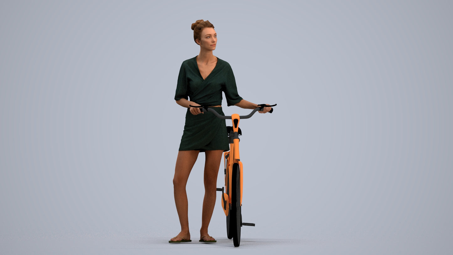 scanned 3D woman casual cycling, photogrammetry people for Enscape and V-Ray, standing pose render