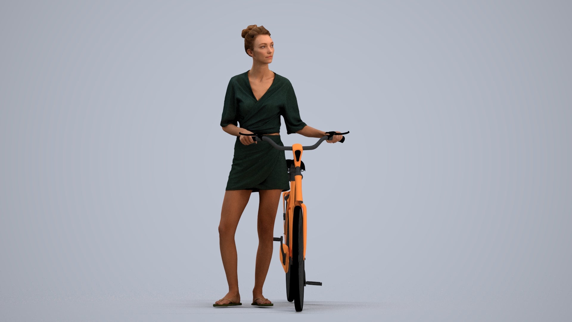 scanned 3D woman casual cycling, photogrammetry people for Enscape and V-Ray, standing pose render