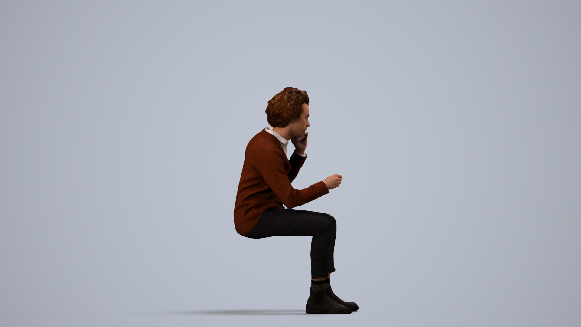 3D scanned man sitting business, photorealistic archviz people for Enscape and SketchUp, side view render