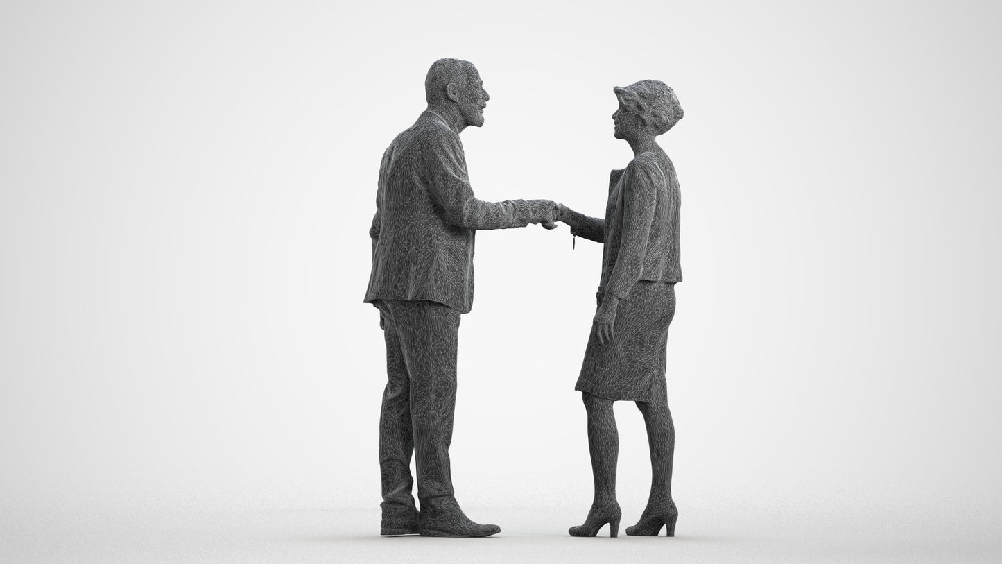 3D human model senior woman business, photogrammetry scanned person for archviz, wireframe front view