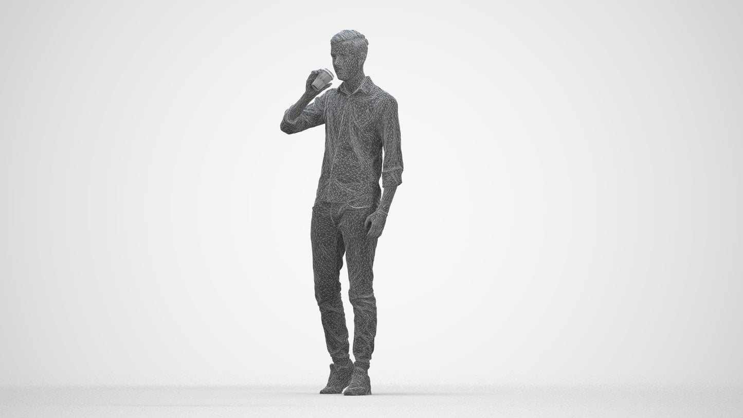 realistic 3D man casual walking, scanned archviz people for Blender and 3ds Max, wireframe back view
