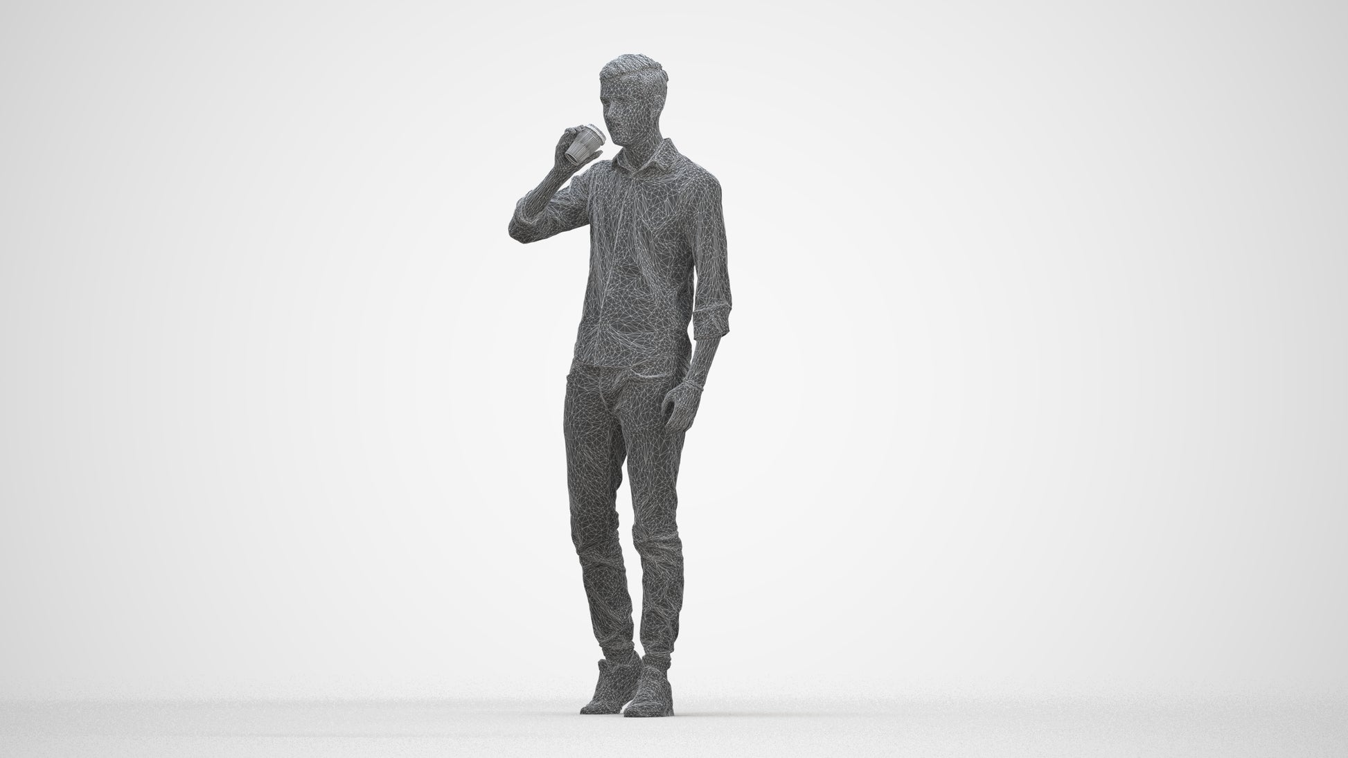 realistic 3D man casual walking, scanned archviz people for Blender and 3ds Max, wireframe back view
