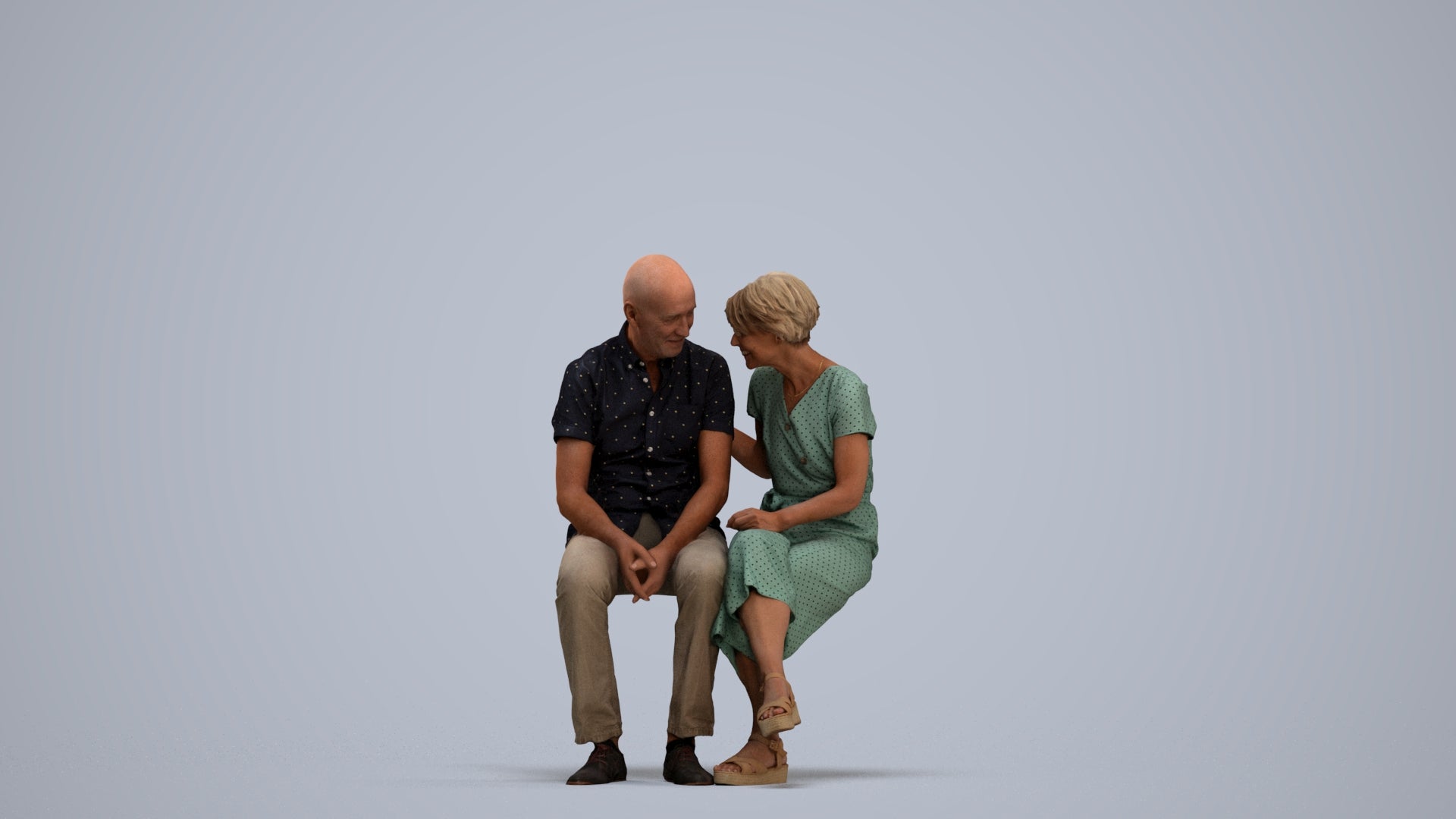 realistic 3D senior woman casual couple, scanned archviz people for Blender and 3ds Max, standing pose render