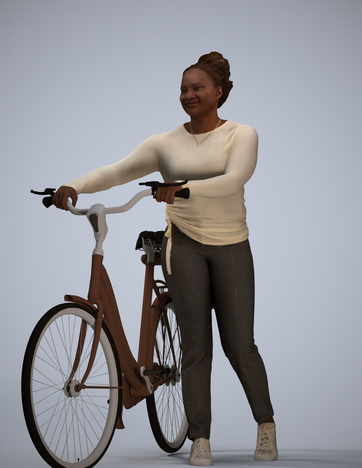 realistic 3D woman casual cycling, scanned archviz people for Blender and 3ds Max