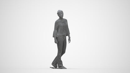 realistic 3D people woman casual walking, render-ready for V-Ray and Corona, FBX OBJ, wireframe back view