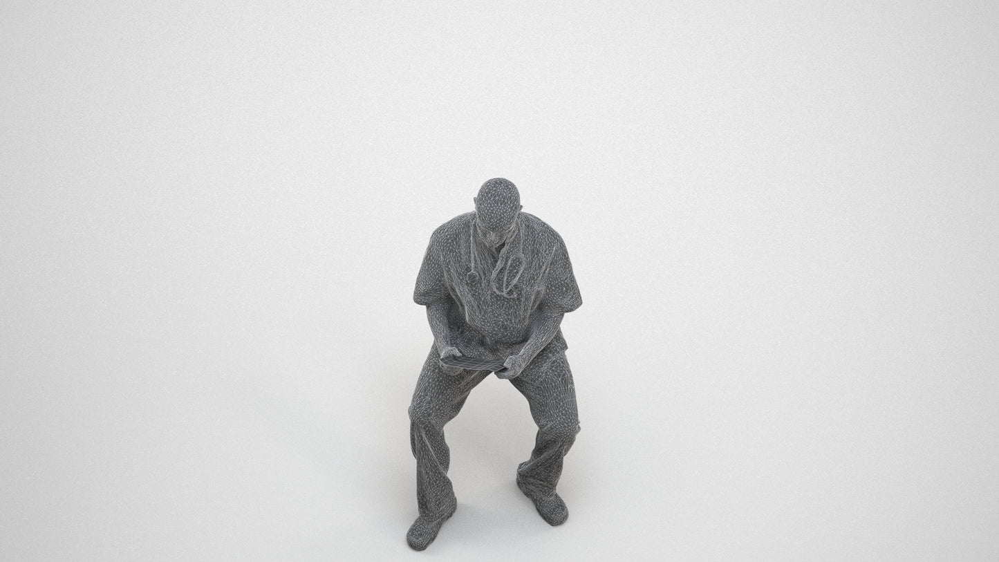 photogrammetry 3D man medical, realistic human model archviz FBX, wireframe three-quarter view