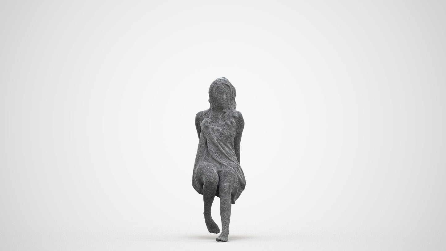 scanned 3D woman pool, photogrammetry people for Enscape and V-Ray, three-quarter front view render