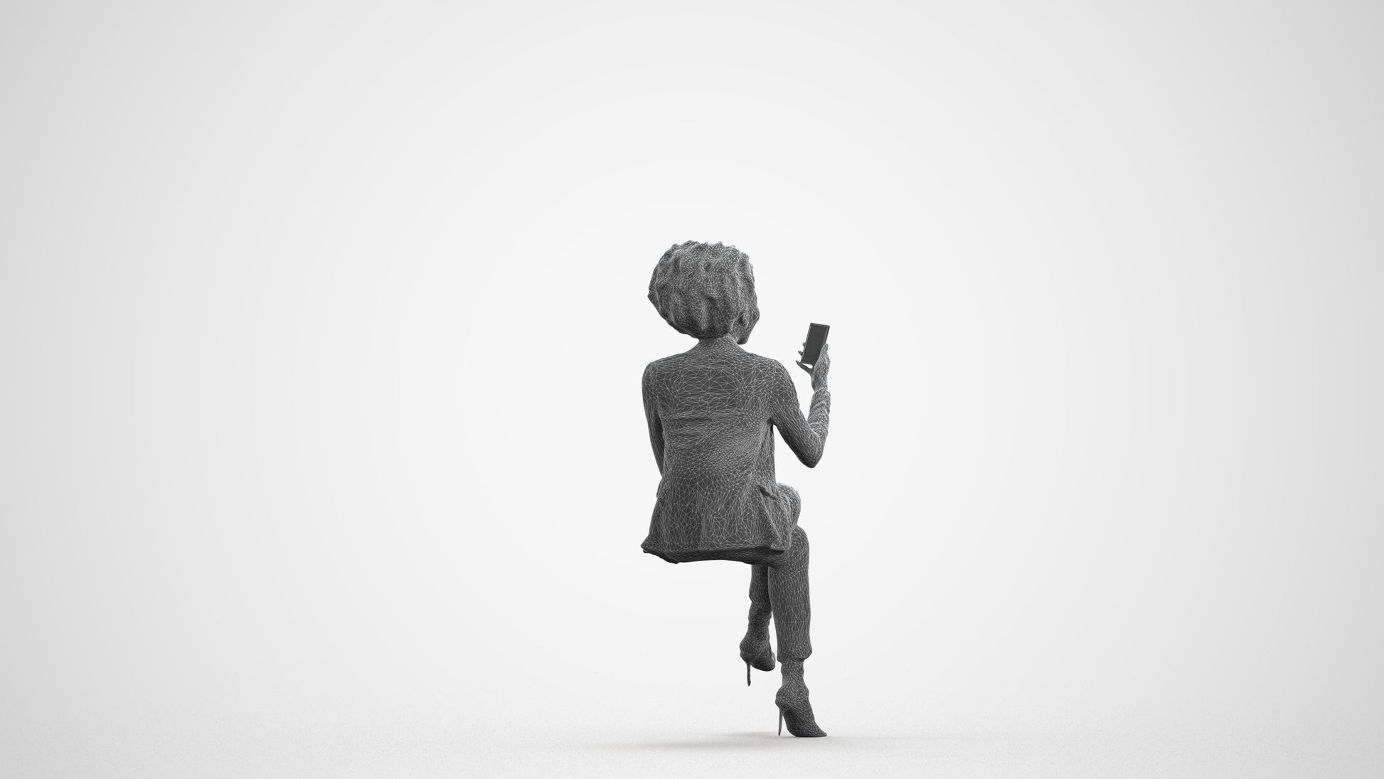 3D people model woman business, scanned human for 3ds Max rendering, wireframe front view