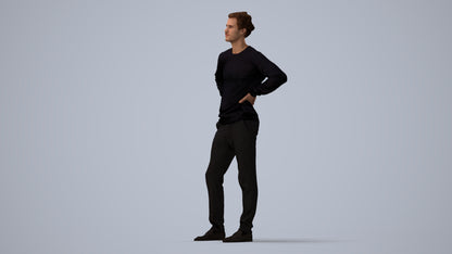 3D human model man casual standing, photogrammetry scanned person for archviz, three-quarter view render