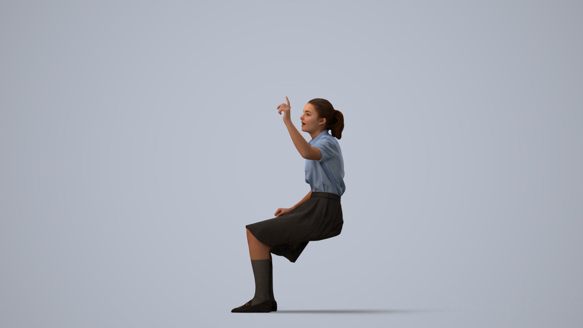 3D human model girl kids, photogrammetry scanned person for archviz, three-quarter view render