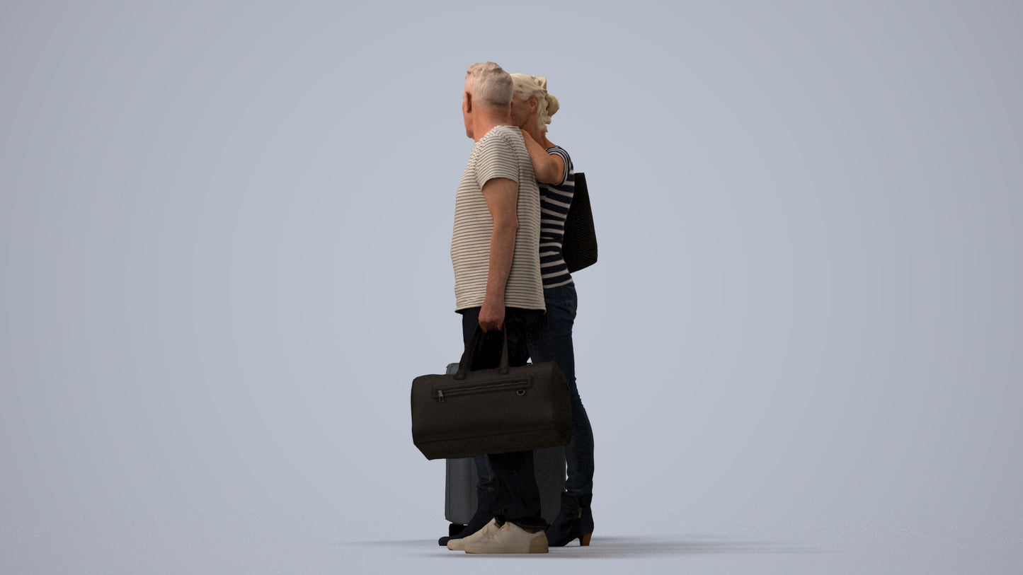 3D scanned senior woman couple casual, photorealistic archviz people for Enscape and SketchUp, three-quarter view render