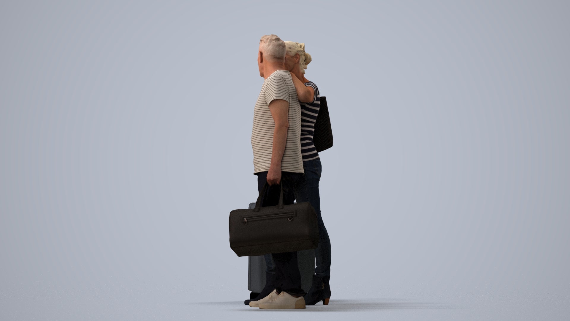 3D scanned senior woman couple casual, photorealistic archviz people for Enscape and SketchUp, three-quarter view render