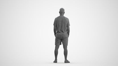 3D human model man casual standing, photogrammetry scanned person for archviz, wireframe front view