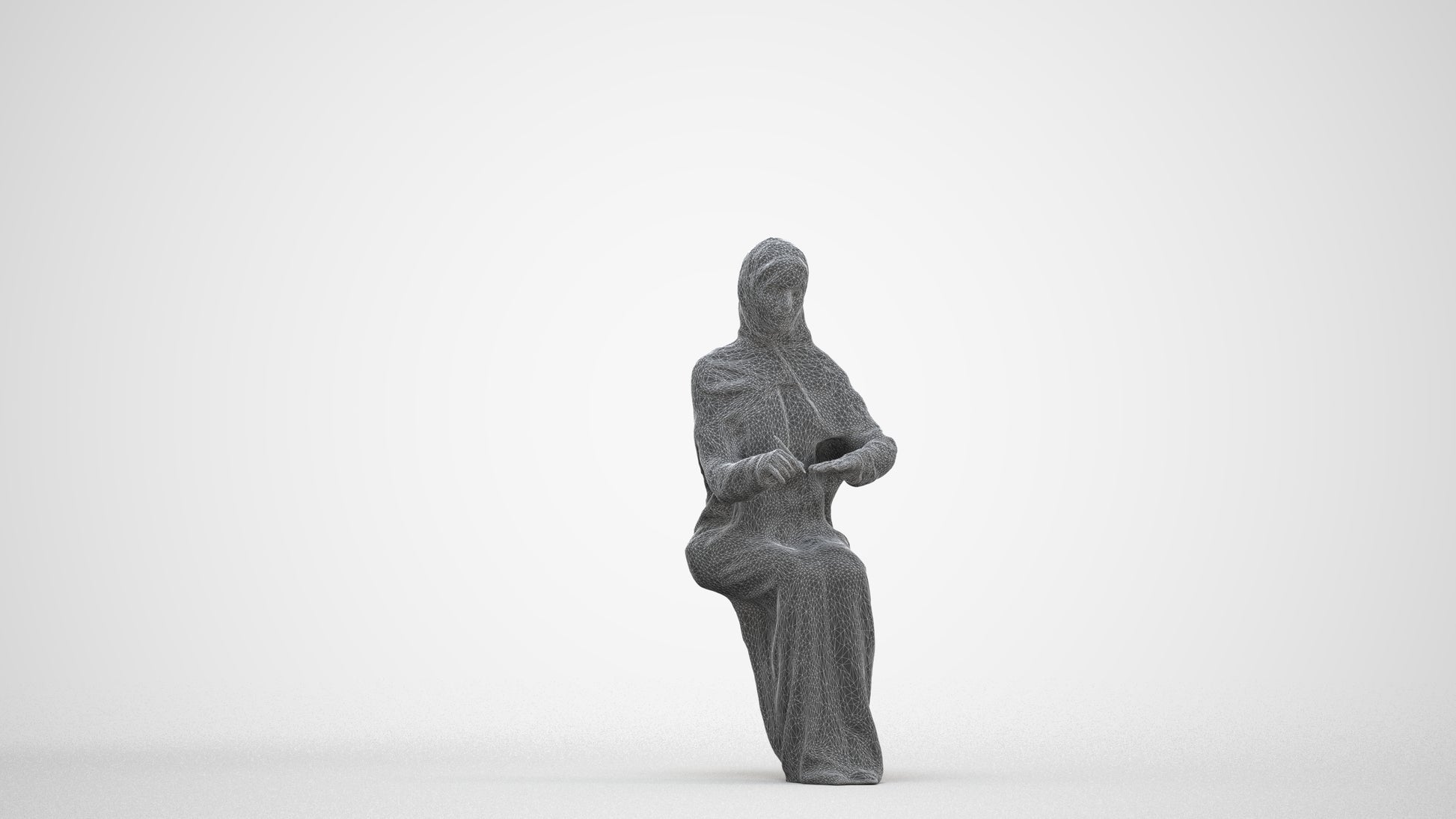 photogrammetry 3D woman sitting, realistic human model archviz FBX, three-quarter front view render