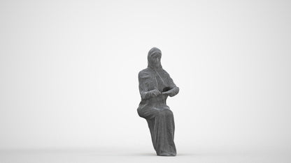 photogrammetry 3D woman sitting, realistic human model archviz FBX, three-quarter front view render