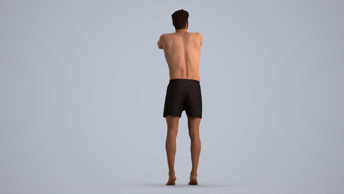 3D people model man pool, scanned human for 3ds Max rendering, front view render