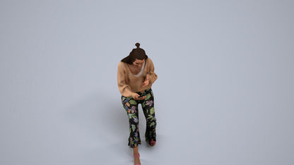 realistic 3D woman casual sitting, scanned archviz people for Blender and 3ds Max, back view render