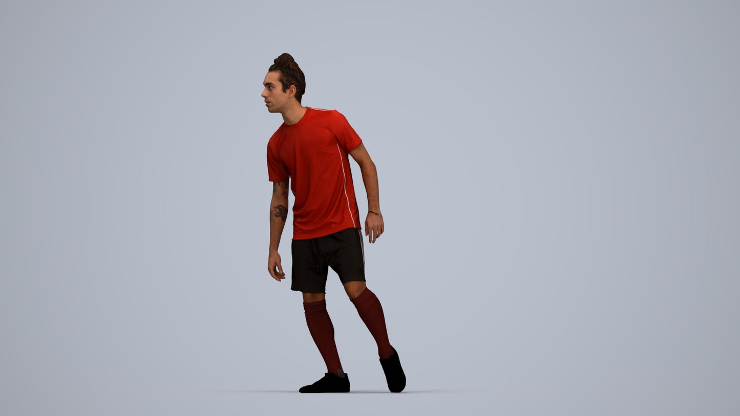3D human model man sport, photogrammetry scanned person for archviz, top-down view render