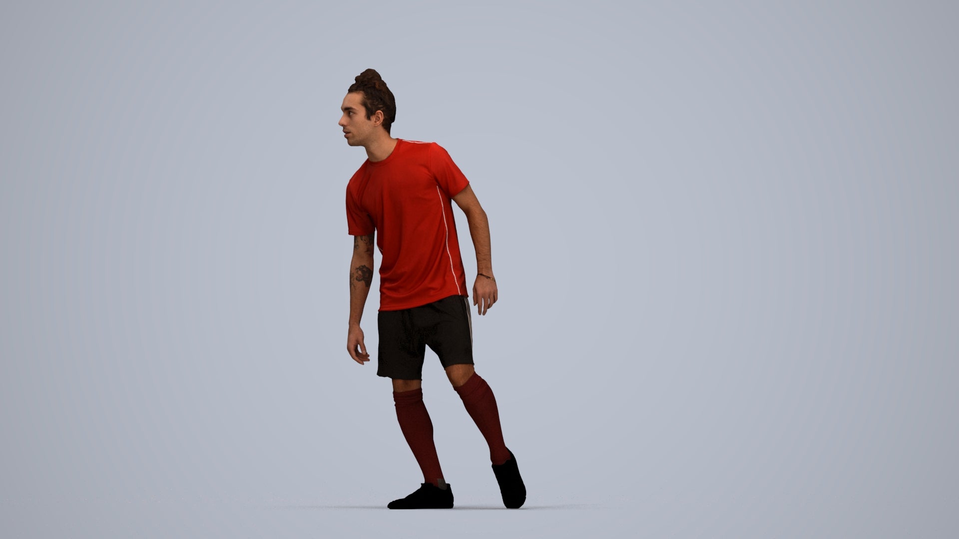 3D human model man sport, photogrammetry scanned person for archviz, top-down view render