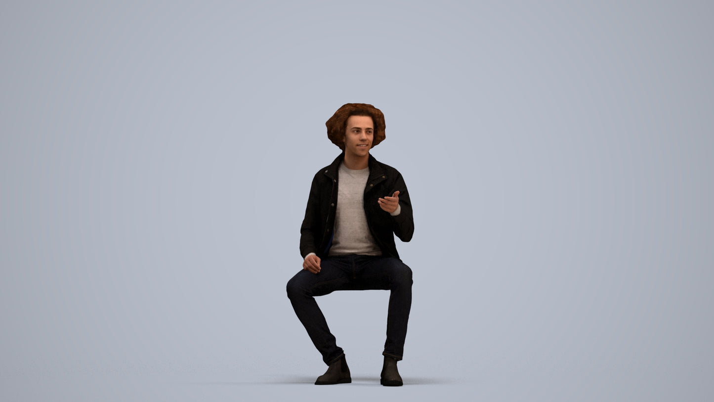 scanned 3D man casual sitting, photogrammetry people for Enscape and V-Ray, standing pose render