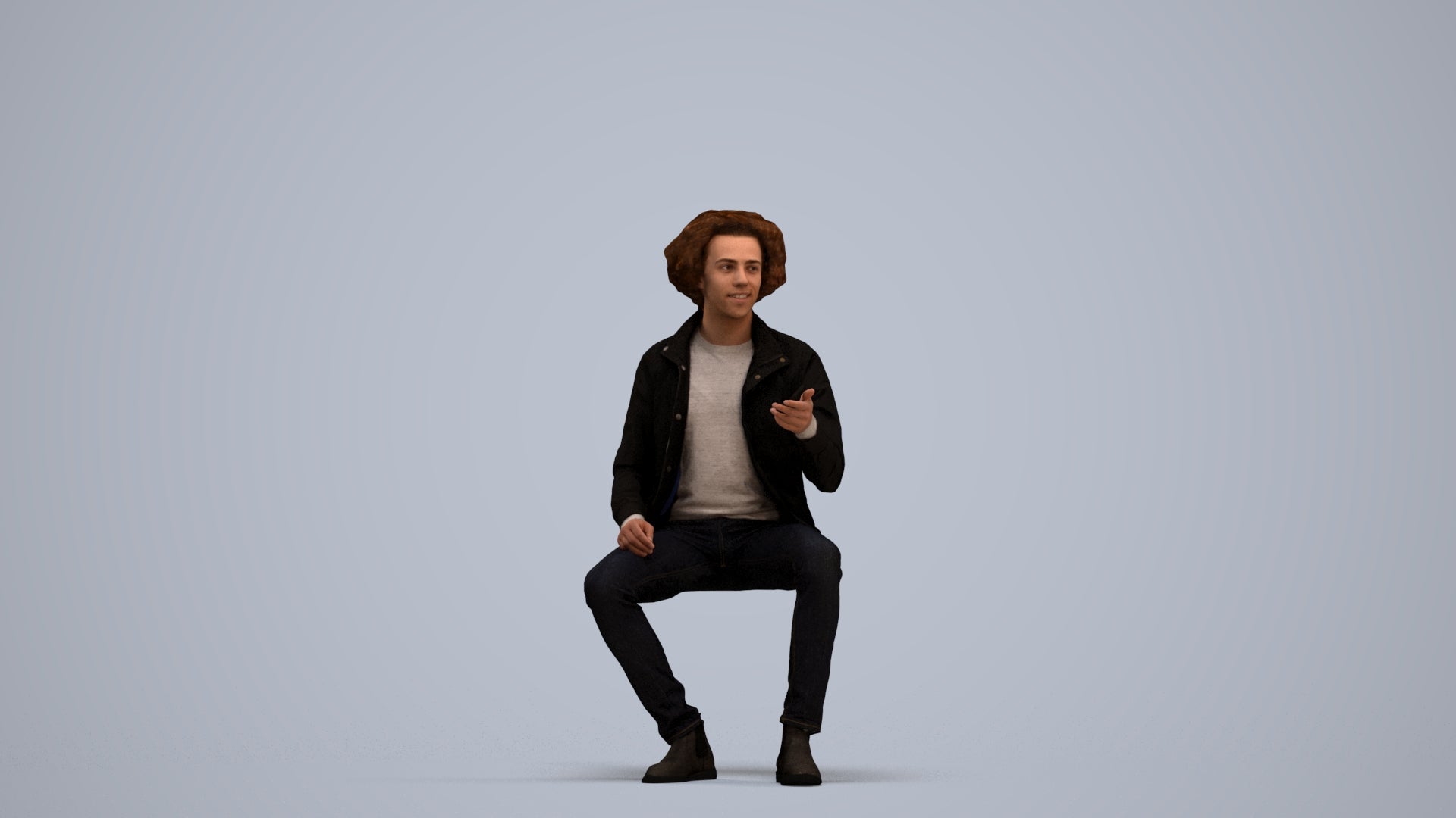 scanned 3D man casual sitting, photogrammetry people for Enscape and V-Ray, standing pose render