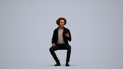 scanned 3D man casual sitting, photogrammetry people for Enscape and V-Ray, standing pose render