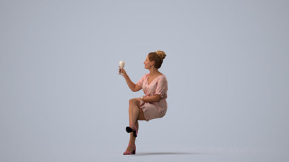 3D people model woman casual sitting, scanned human for 3ds Max rendering, three-quarter view render