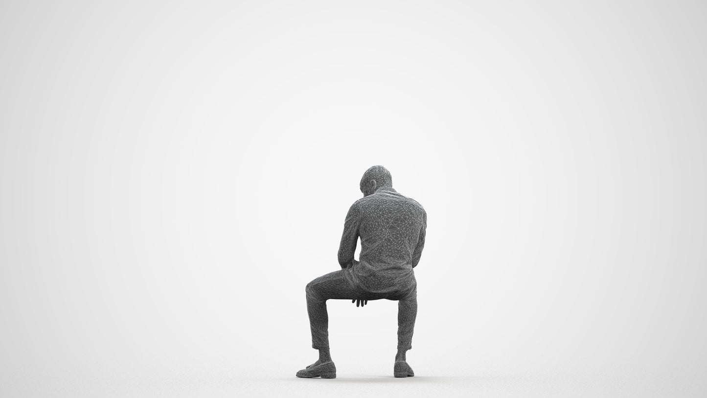realistic 3D people man business sitting, render-ready for V-Ray and Corona, FBX OBJ, wireframe front view