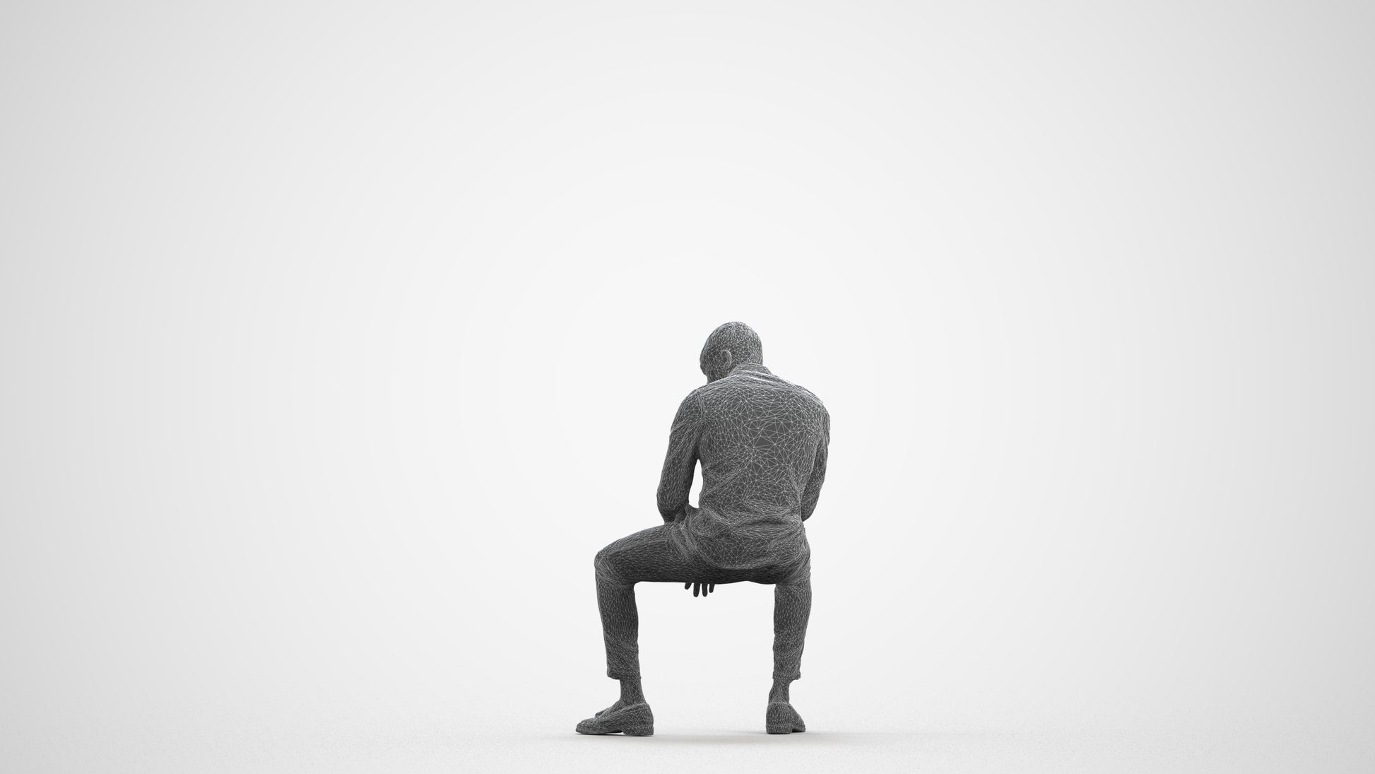 realistic 3D people man business sitting, render-ready for V-Ray and Corona, FBX OBJ, wireframe front view