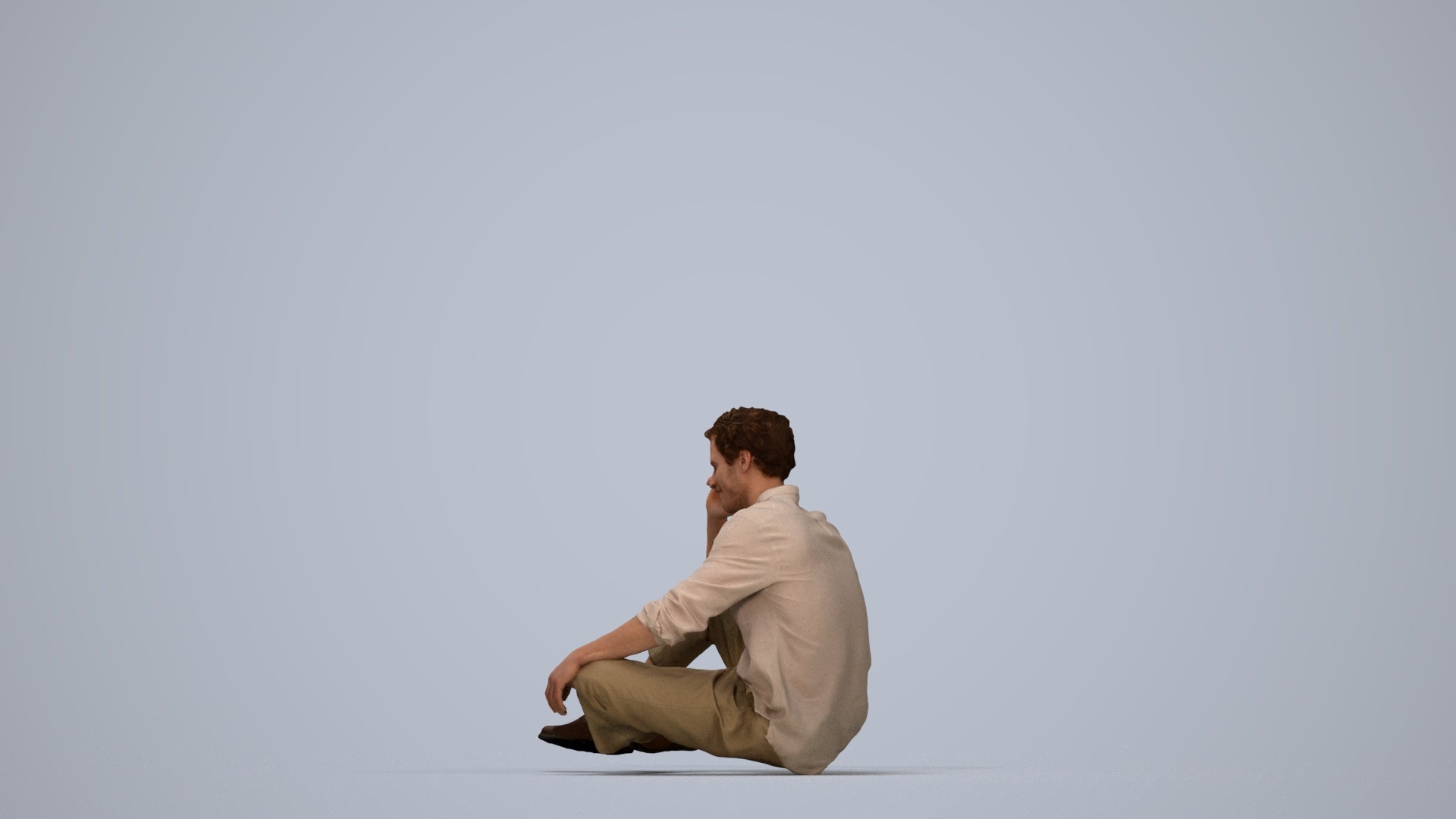 realistic 3D people man casual sitting, render-ready for V-Ray and Corona, FBX OBJ, top-down view render