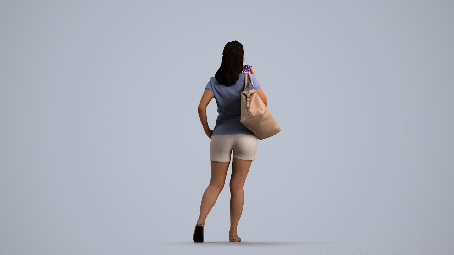 realistic 3D people woman casual walking, render-ready for V-Ray and Corona, FBX OBJ, front view render