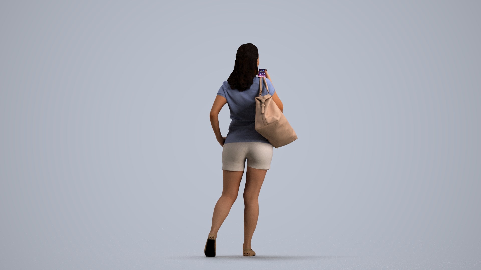 realistic 3D people woman casual walking, render-ready for V-Ray and Corona, FBX OBJ, front view render