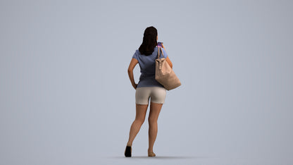 realistic 3D people woman casual walking, render-ready for V-Ray and Corona, FBX OBJ, front view render