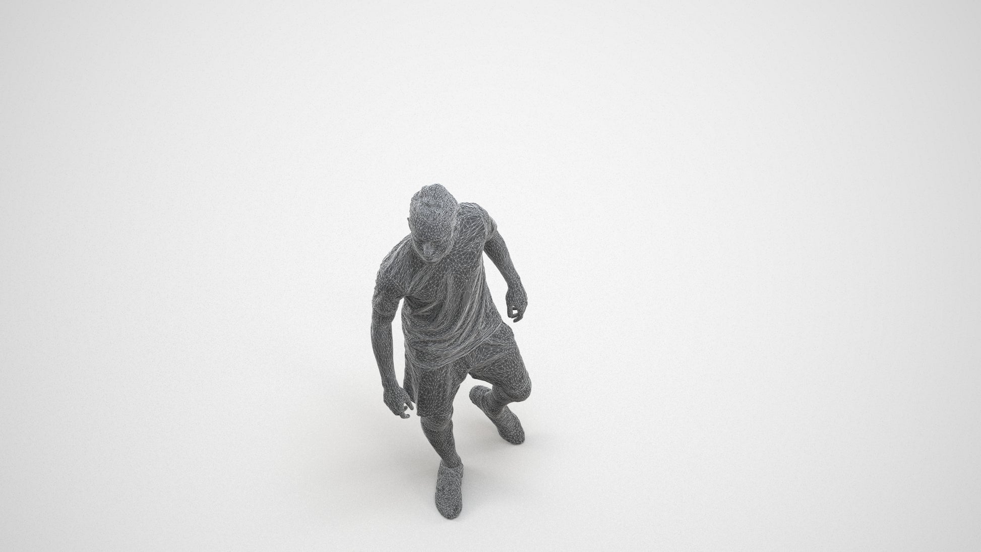 3D human model man sport, photogrammetry scanned person for archviz, wireframe three-quarter view