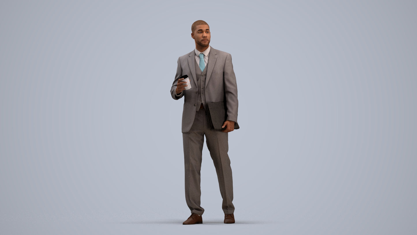 photogrammetry 3D man business, realistic human model archviz FBX, standing pose render
