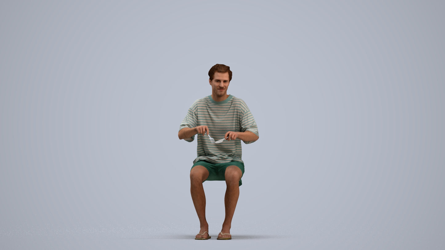 realistic 3D man casual sitting, scanned archviz people for Blender and 3ds Max, standing pose render