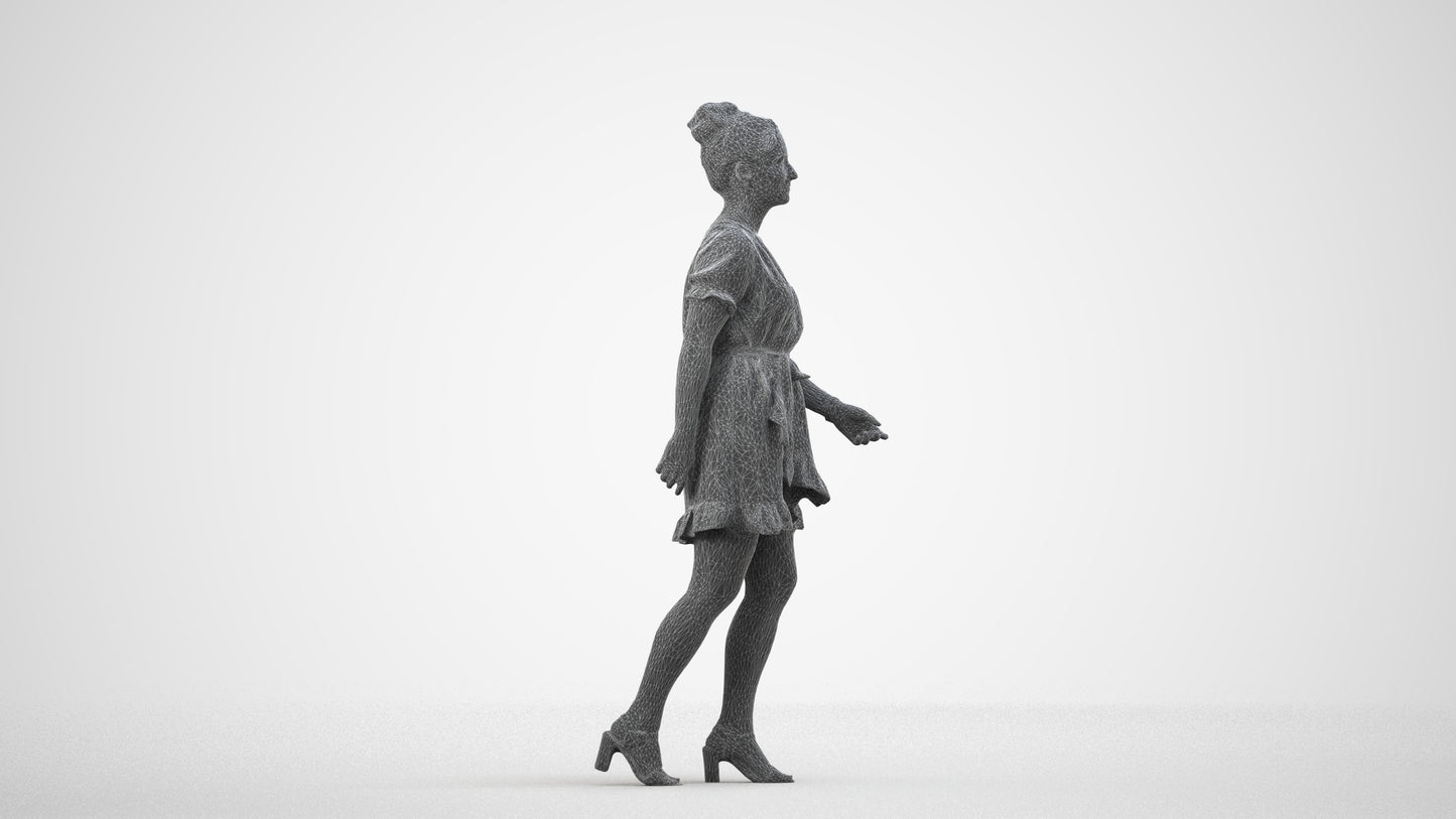 photogrammetry 3D woman casual walking, realistic human model archviz FBX, wireframe side view