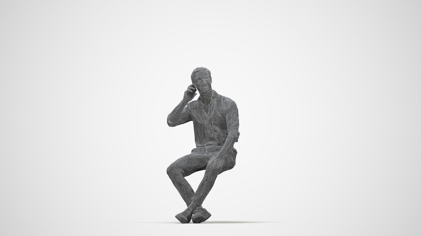 realistic 3D people man casual sitting, render-ready for V-Ray and Corona, FBX OBJ, wireframe back view
