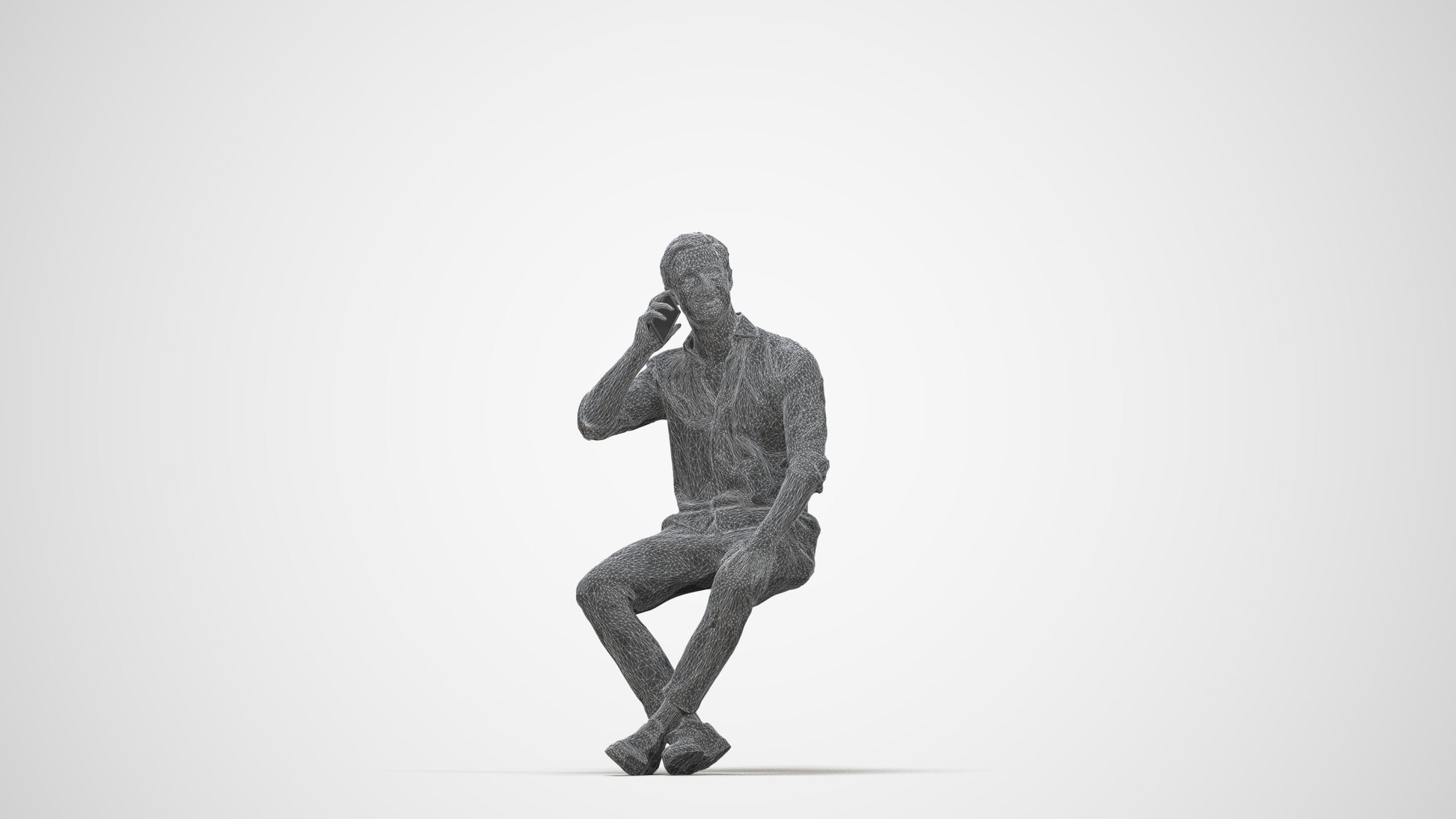 realistic 3D people man casual sitting, render-ready for V-Ray and Corona, FBX OBJ, wireframe back view
