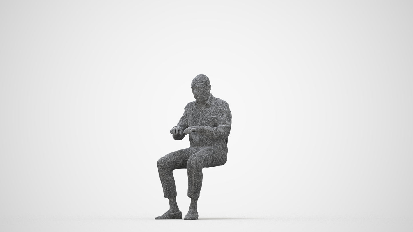 3D human model man business, photogrammetry scanned person for archviz, wireframe back view