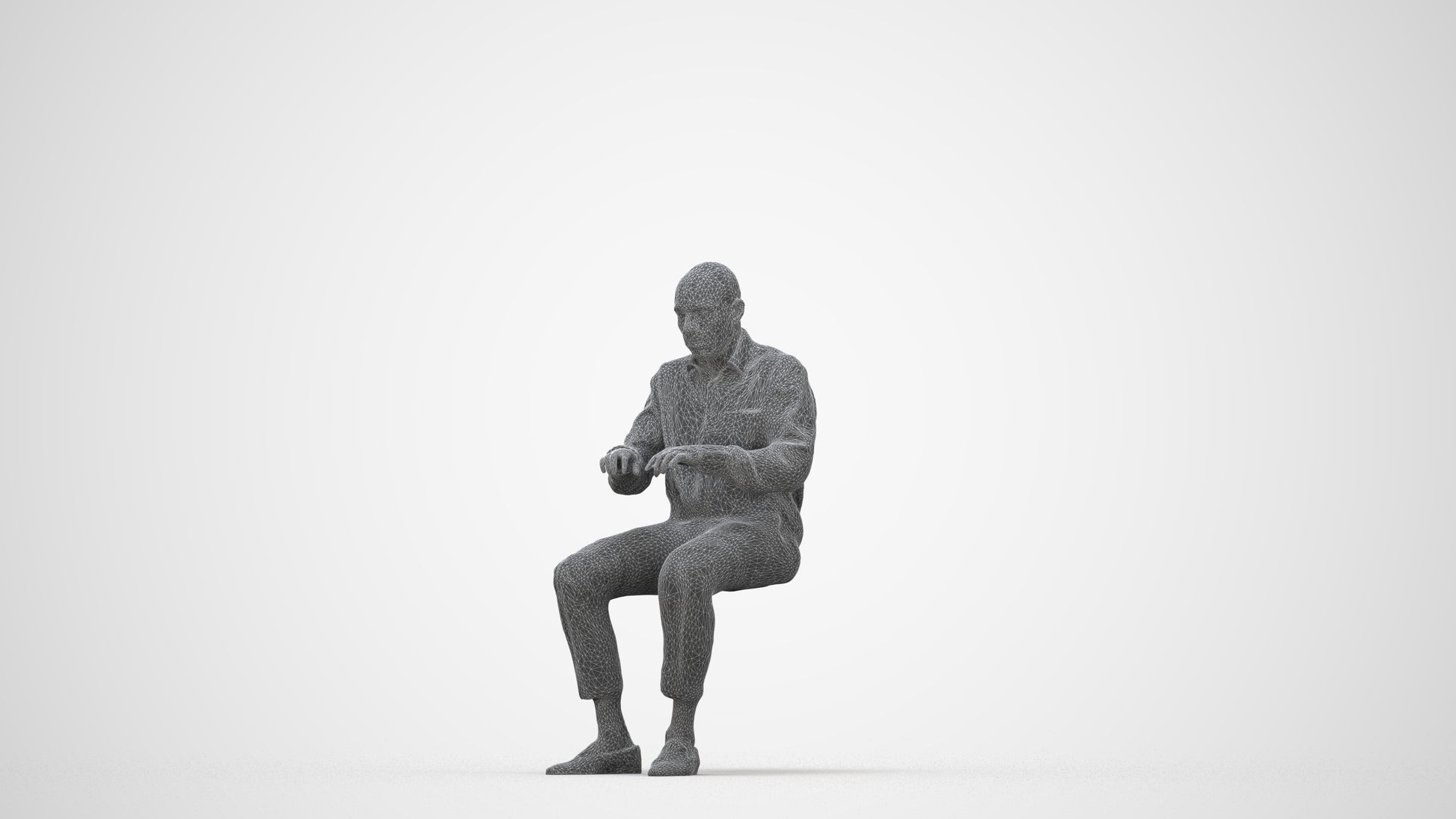 3D human model man business, photogrammetry scanned person for archviz, wireframe back view