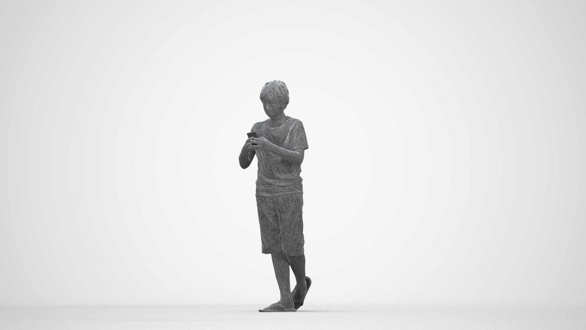 scanned 3D boy casual kids, photogrammetry people for Enscape and V-Ray, wireframe back view