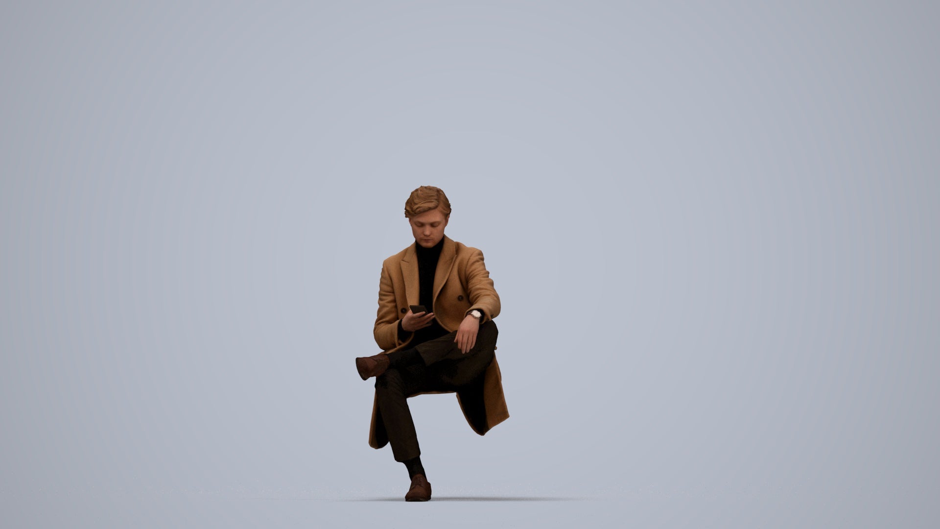 3D people model man business sitting, scanned human for 3ds Max rendering, top-down view render