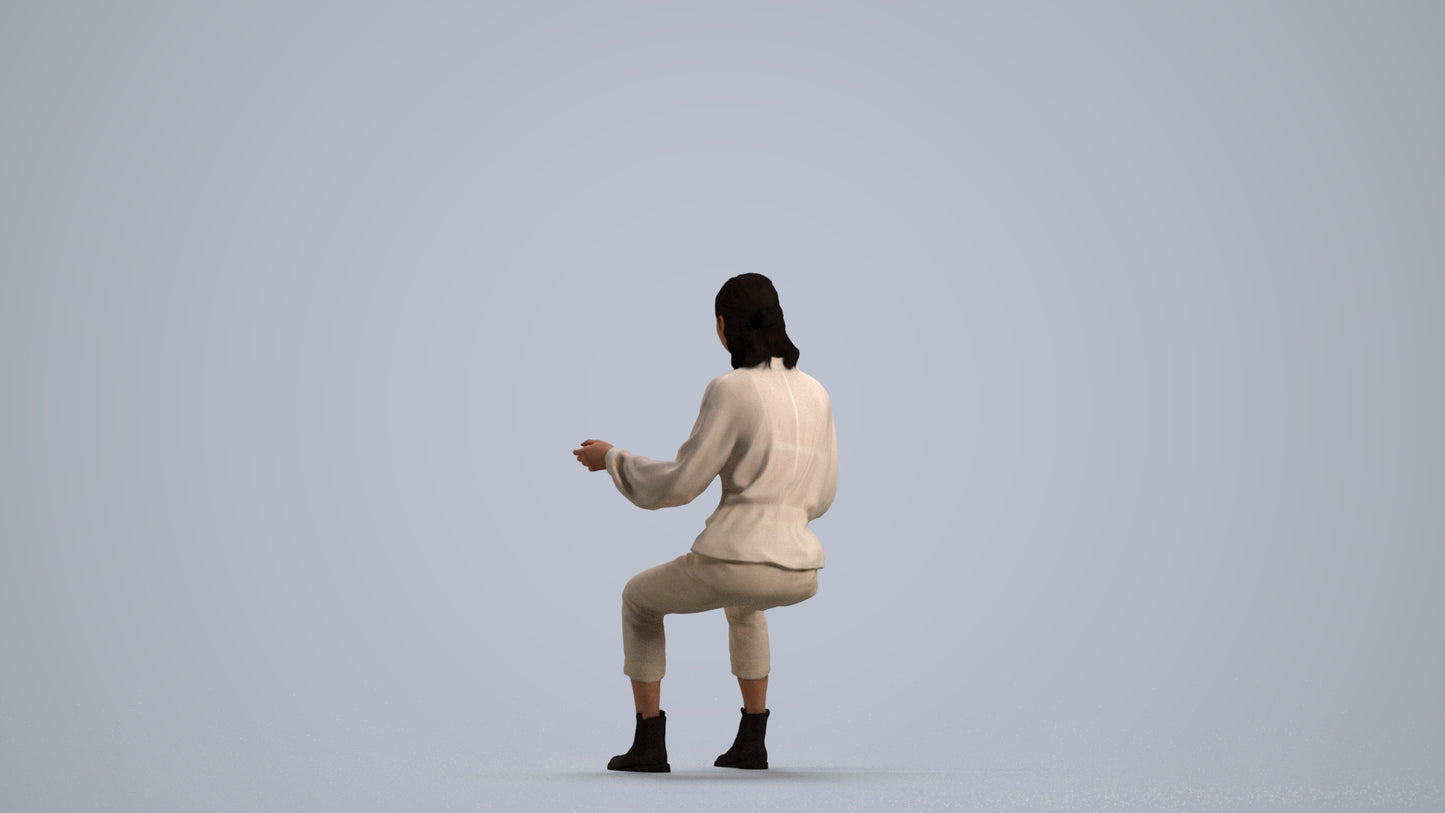 3D scanned woman sitting casual, photorealistic archviz people for Enscape and SketchUp, front view render