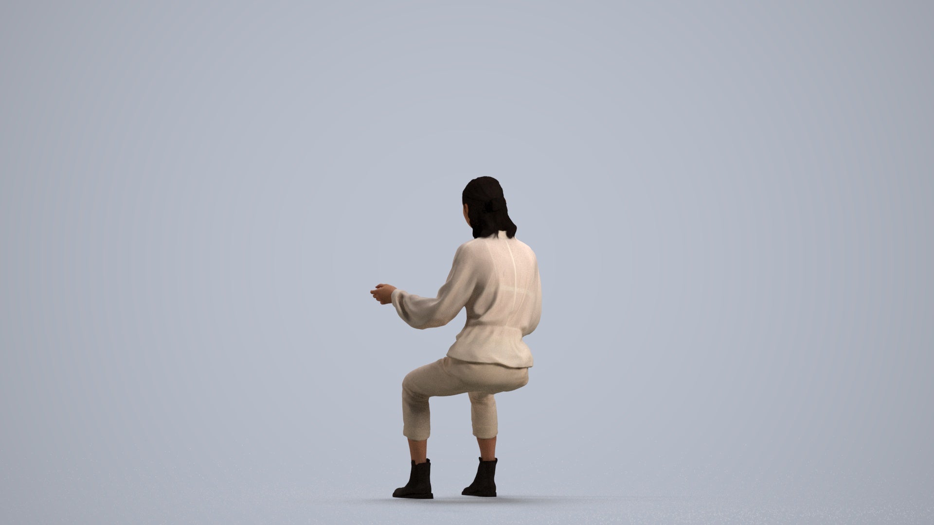 3D scanned woman sitting casual, photorealistic archviz people for Enscape and SketchUp, front view render
