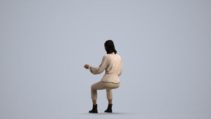 3D scanned woman sitting casual, photorealistic archviz people for Enscape and SketchUp, front view render