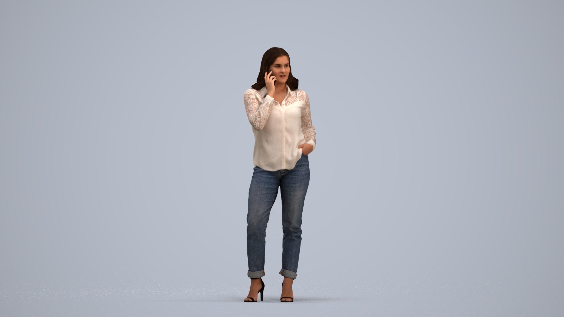 realistic 3D human woman casual standing, archviz people FBX OBJ for Blender, standing pose render
