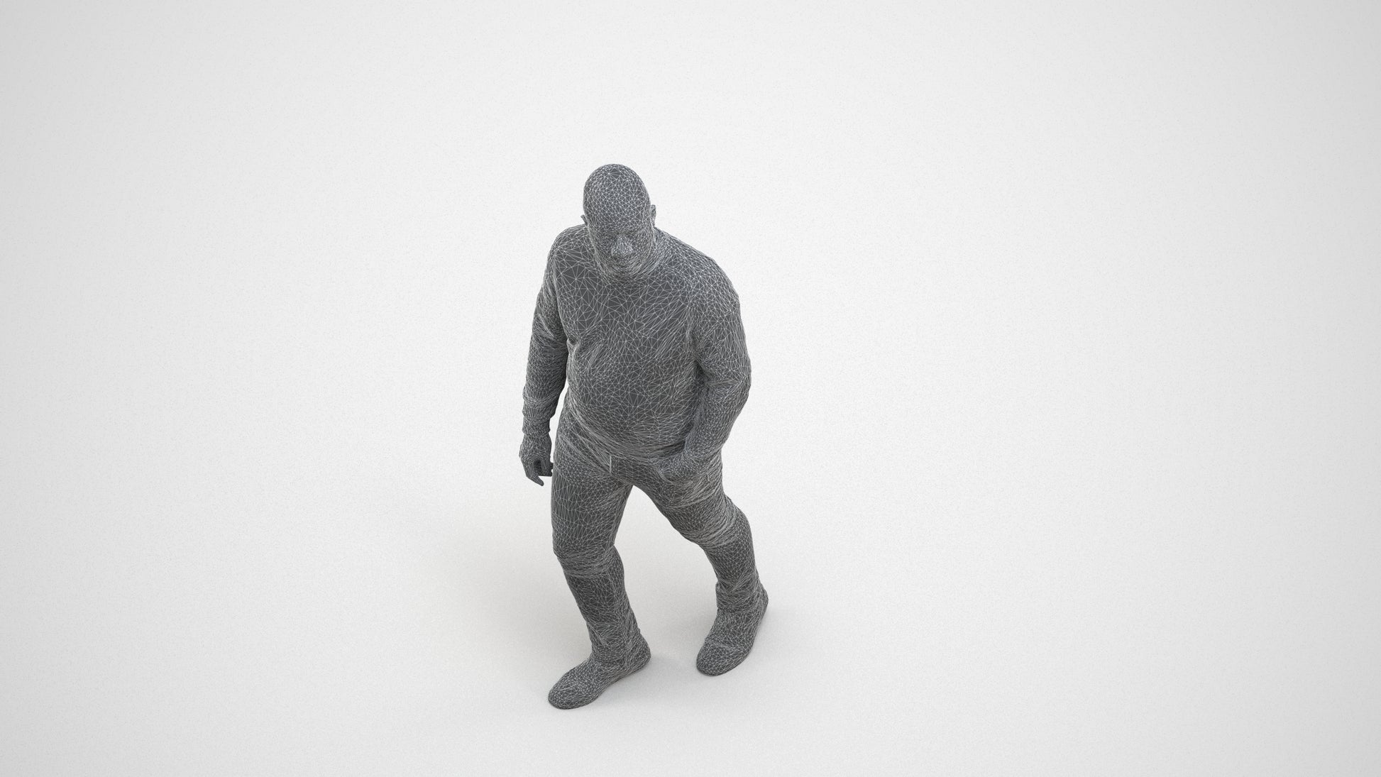 realistic 3D human man casual walking, archviz people FBX OBJ for Blender, wireframe three-quarter view