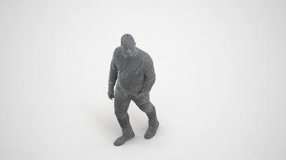 realistic 3D human man casual walking, archviz people FBX OBJ for Blender, wireframe three-quarter view